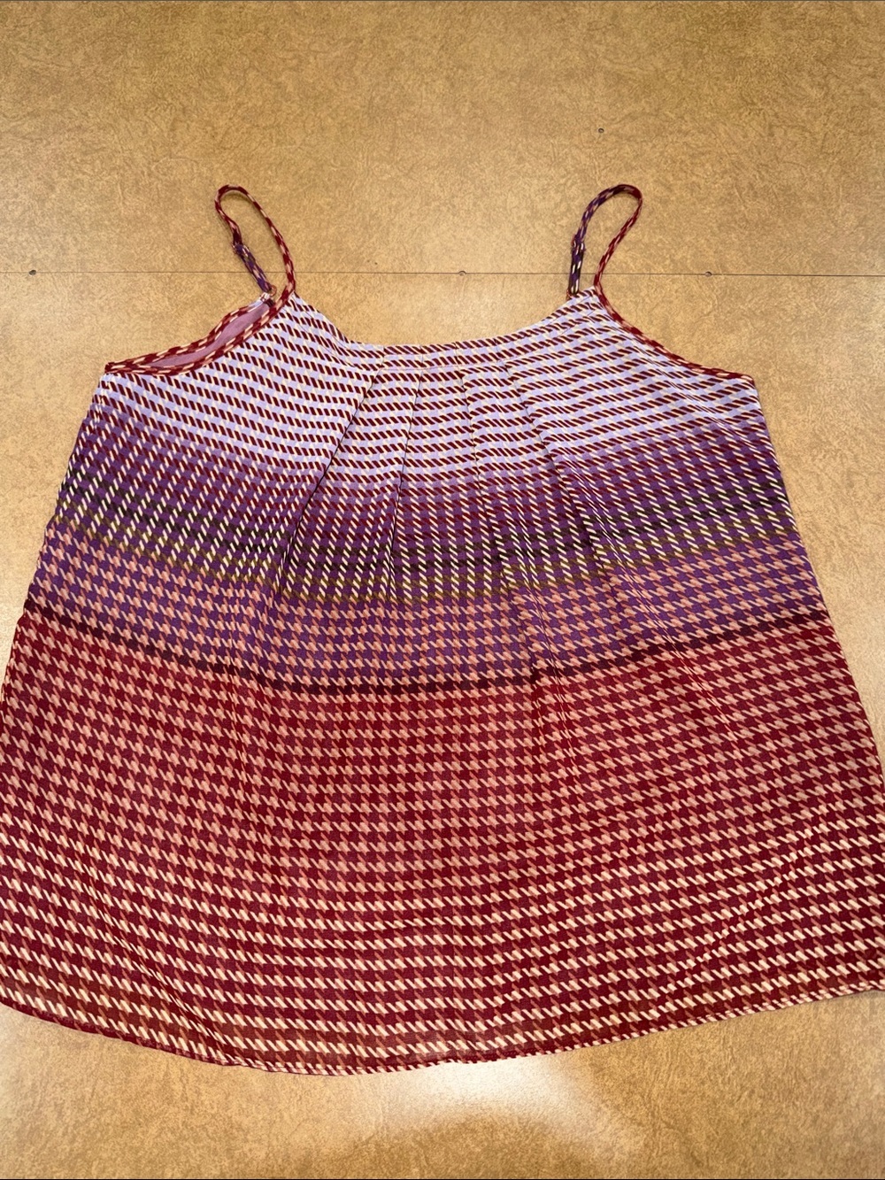 Cabi Gradient Houndstooth Spaghetti-Strap Flowy Camisole in Red and Purple • M